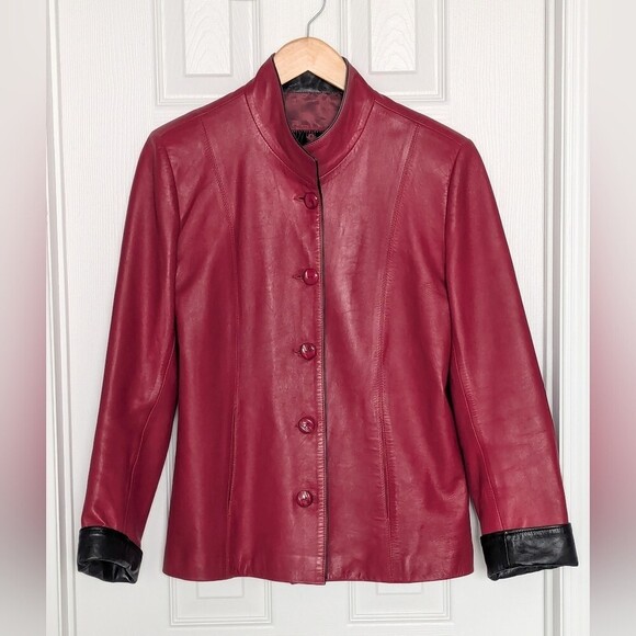 VENUS Jackets & Blazers - A Pop of Color! Venus Women's Red Button-Down Leather Jacket